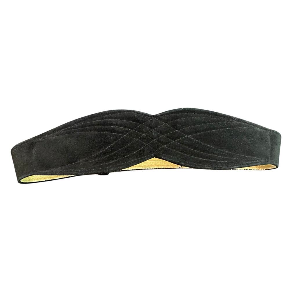 Vintage Ginnie Johansen Black Suede Wide Cummerbund Waist Belt USA 28"-33"